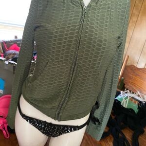 Green Textured Zip-Up Jacket